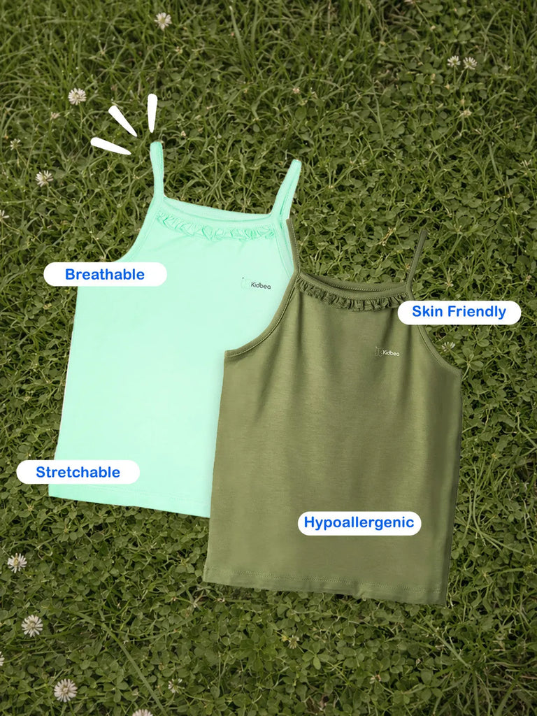 Bamboo Camisole for Kids Pack of 2 (Olive Green & Mint Green) – Soft, Breathable & innerwear