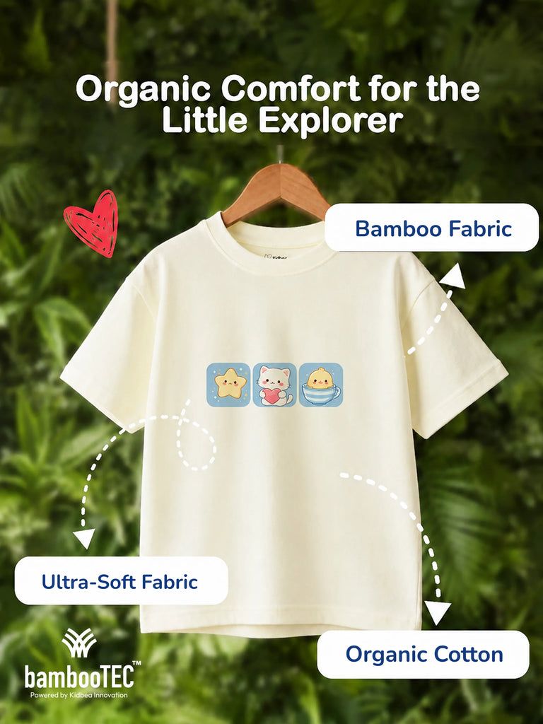 Unisex Bamboo Fabric Yellow Cute Friends Print Oversized T-Shirt