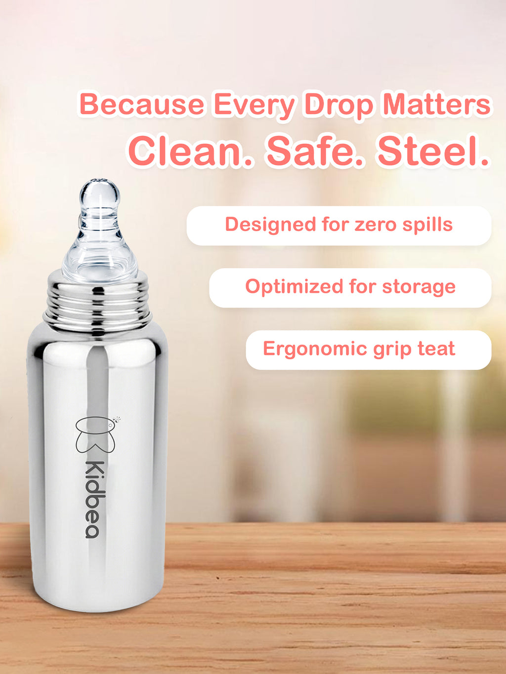 Stainless Steel Feeding Bottle & Nipple (250 ML)