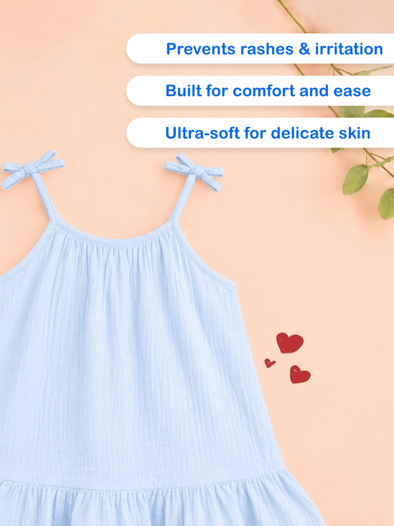 Organic Cotton Girls Sleeveless Summer Dress with Ruffle Hem - Sky Blue