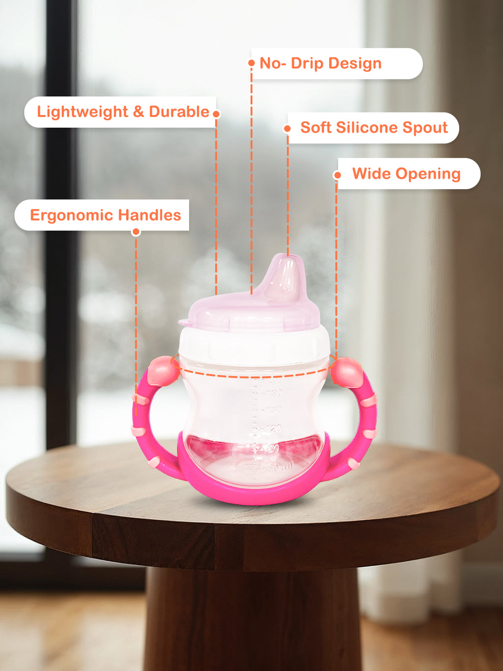 Baby Sipper Cup – Pink (Pack of 2) | BPA-Free, Soft Spout, Leak-Proof, Dual Handles, 200ML