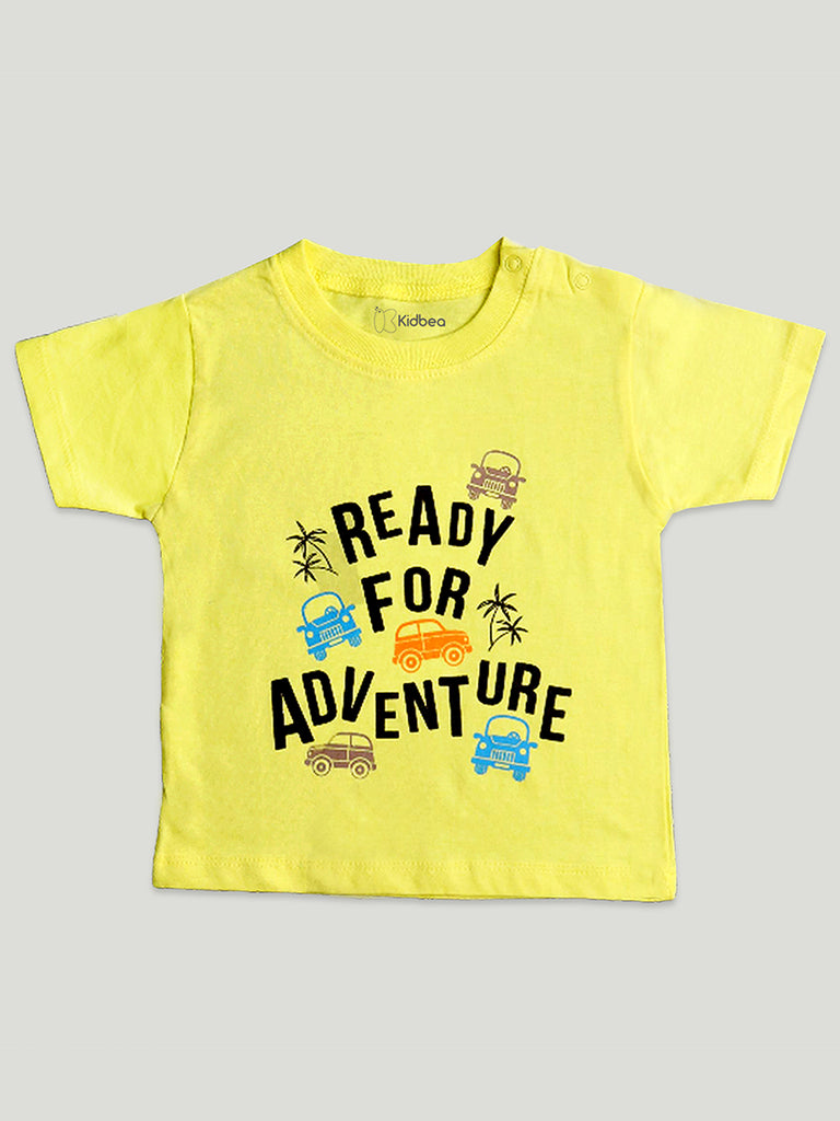 Organic Cotton Onesie, T-shirt & Pant 3 Piece Set Text Printed for Unisex Baby - Yellow & Blue
