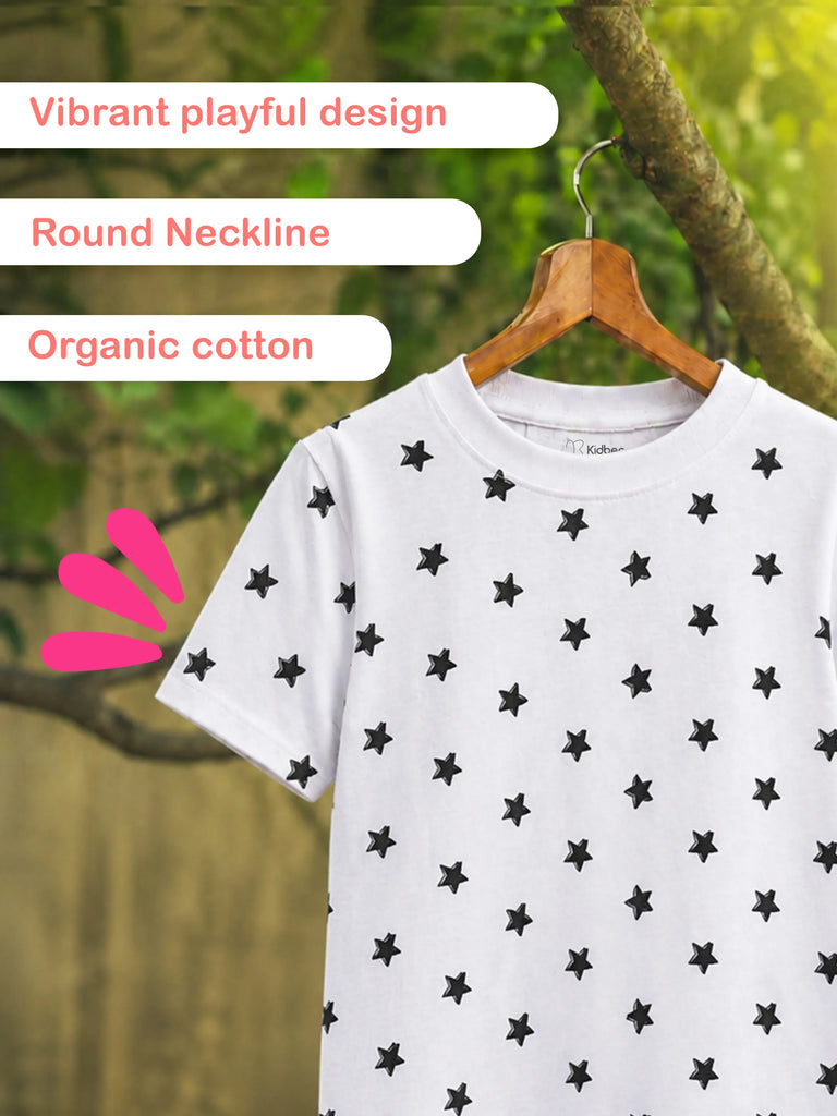 Organic Cotton Unisex Kids Co-ord Set Pack of 2 – Soft Breathable Dinosaur & Star Print T-Shirt & Shorts Set
