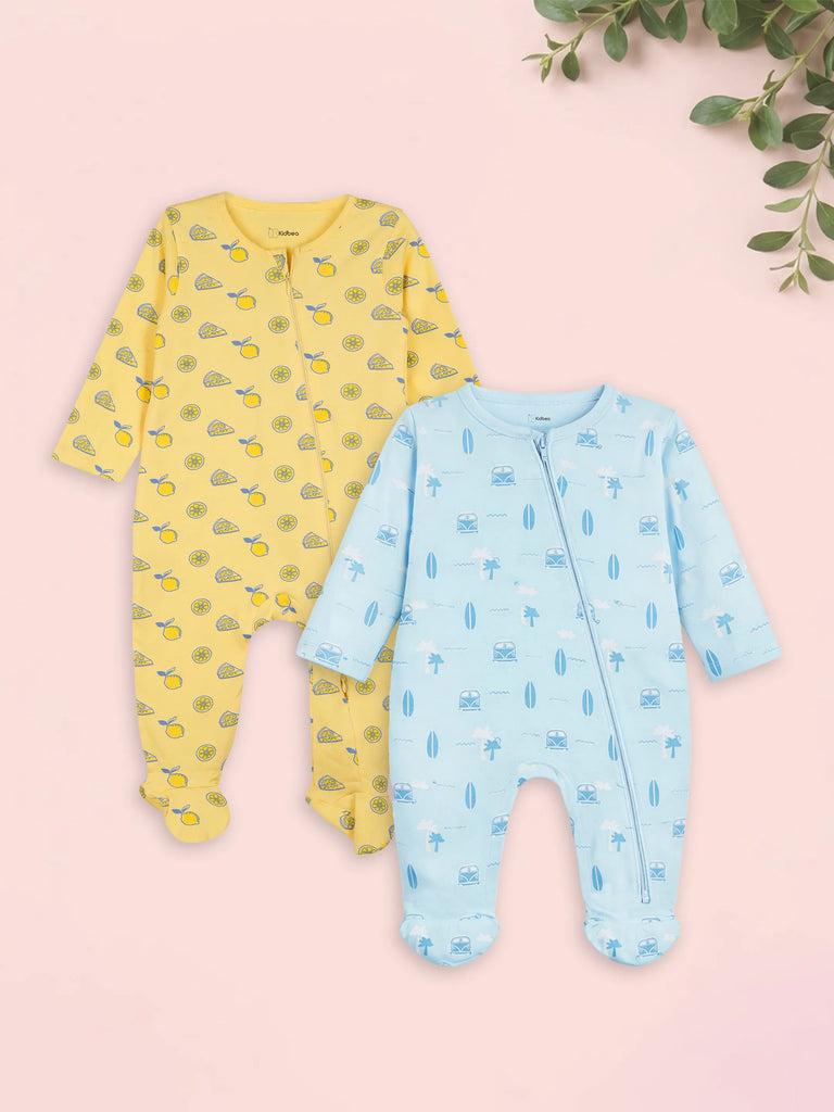 Organic Cotton Baby Romper Pack of 2 –  Beach & Lemon Full Sleeve Zip Sleepsuit