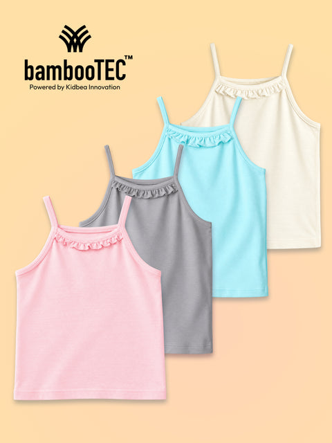 BambooTEC™ Girls Camisole Pack of 4 – Pink, Grey, Blue & Cream Ruffle Tops