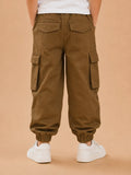Unisex Cotton Kids Cargo Jogger Pants – Light Brown Comfortable Bottomwear