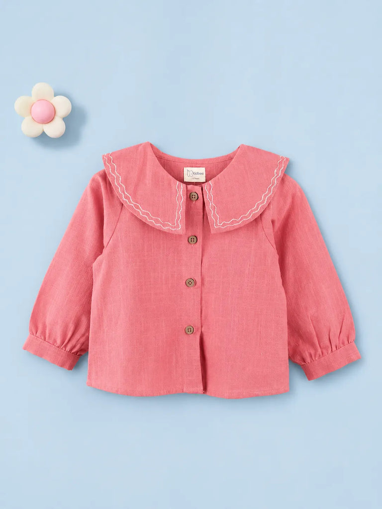 Girls Pink Cotton Collar Top – Stylish Full-Sleeve Everyday Wear