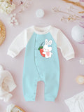 100% Organic Cotton Full Sleeves Bunny Printed Romper - Blue