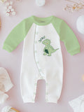 100% Organic Cotton Full Sleeves Dinosaur Printed Romper - Green