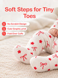 Cotton Baby Footed Romper – White Bow & Star Print Full-Sleeve Romper