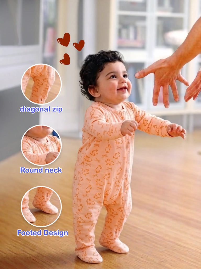 Organic Cotton Baby Romper Pack of 2 – Bunny & Beach Full Sleeve Zip Sleepsuit