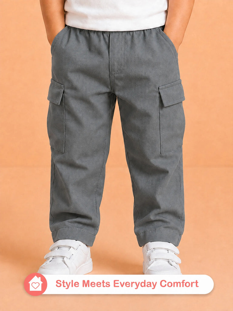 Unisex Grey Cotton Kids Cargo Pants – Comfortable Everyday Bottomwear
