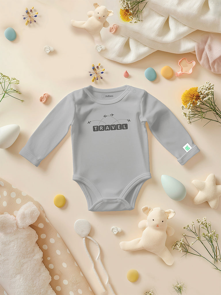 Premium Unisex 100% Bamboo Ultra-Soft fabric Pack of 3 Onesies with Beautiful Prints  - Grey, Orange & Off White