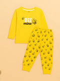 Unisex Cotton Nightwear Set for Kids | Cute Bee Print & Full Sleeves Top | Yellow