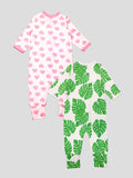 Kidbea 100% Organic cotton Pack of 2 full Buttons romper | leaf | Heart