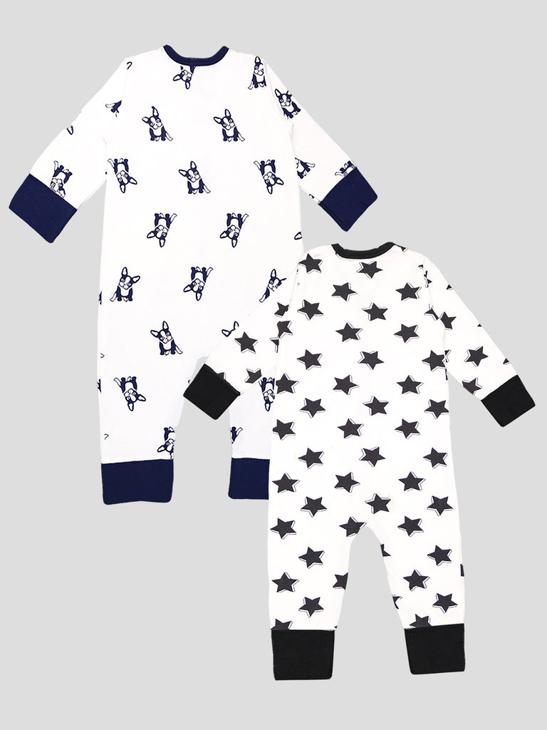 Kidbea 100% Organic Cotton Romper Bodysuit Jumpsuit Combo 2 Designs Color dog and star Printed 9-12 Month