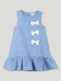Blue & White Cotton Checked A-Line Dress | Soft Sleeveless Summer Frock with Bow