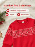 Unisex Cotton Sweatshirt – Red Full-Sleeve Christmas Fair Isle Printed Pullover