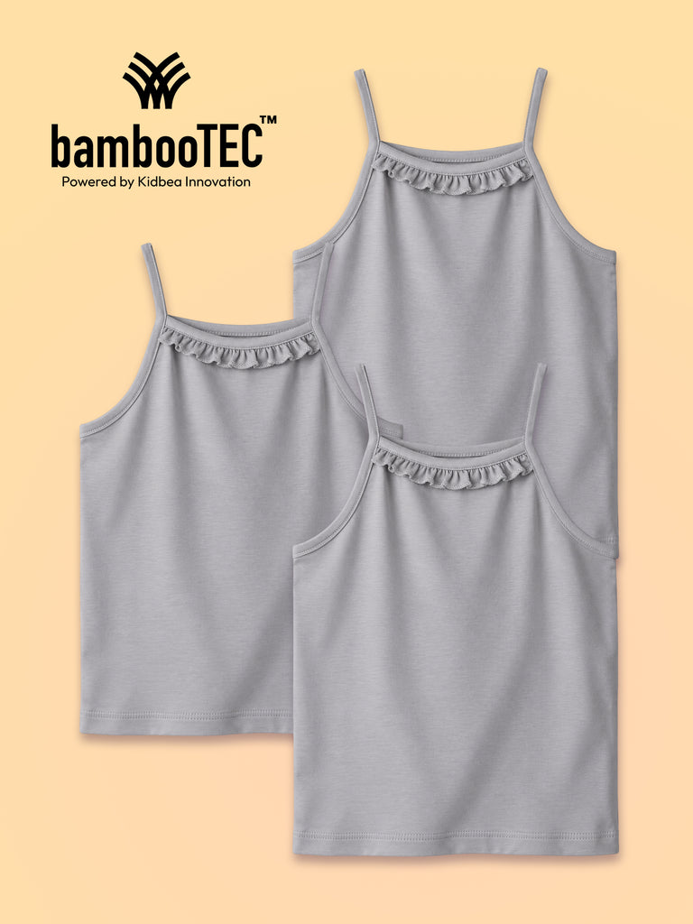 BambooTEC™ Girls Camisole Pack of 3 – Grey Ruffle Strap Tops