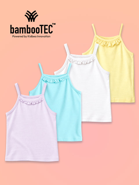 BambooTEC™ Girls Camisole Pack of 4 – Pink, Yellow, Blue & White Ruffle Tops
