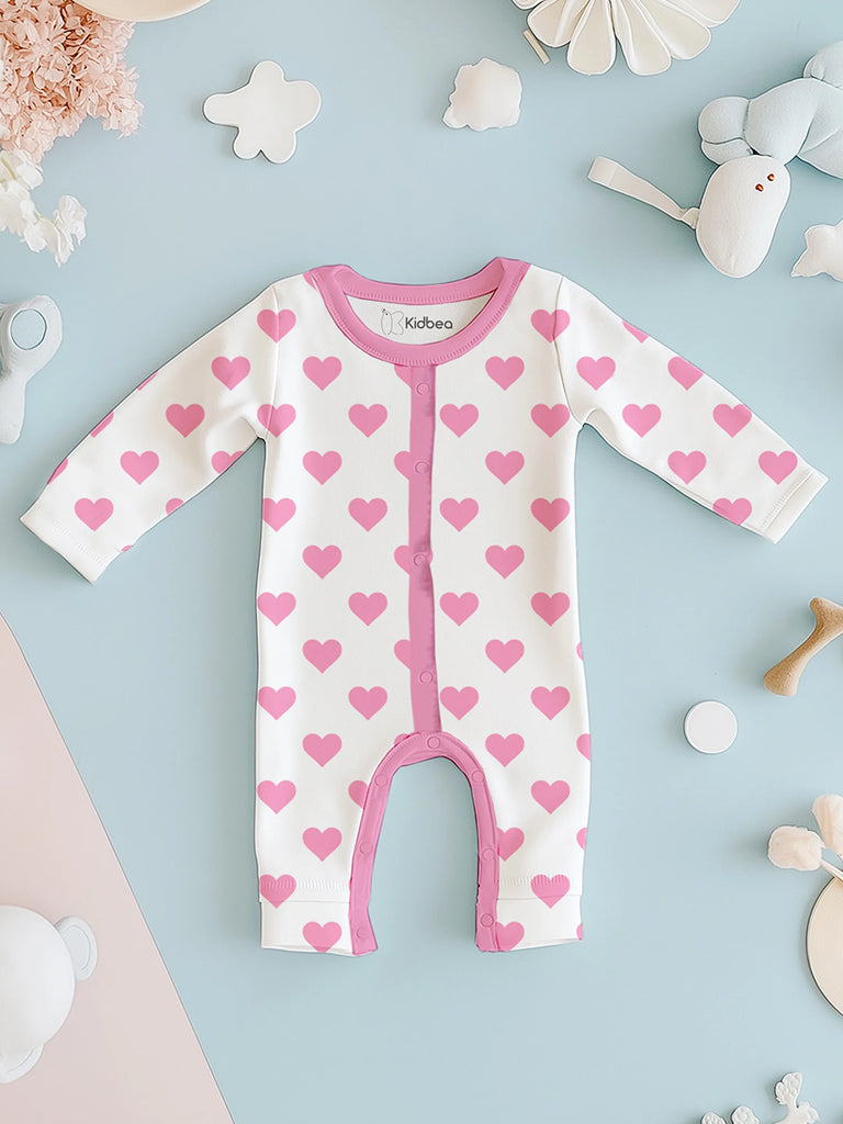 100% Organic Cotton Romper Pack – Heart & Star Designs, Pink & Black, Full Sleeves