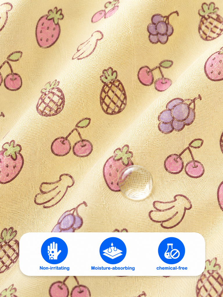 BambooTEC™ Bamboo Muslin Baby Frock – Fruity Fiesta Print, Soft & Breathable Dress