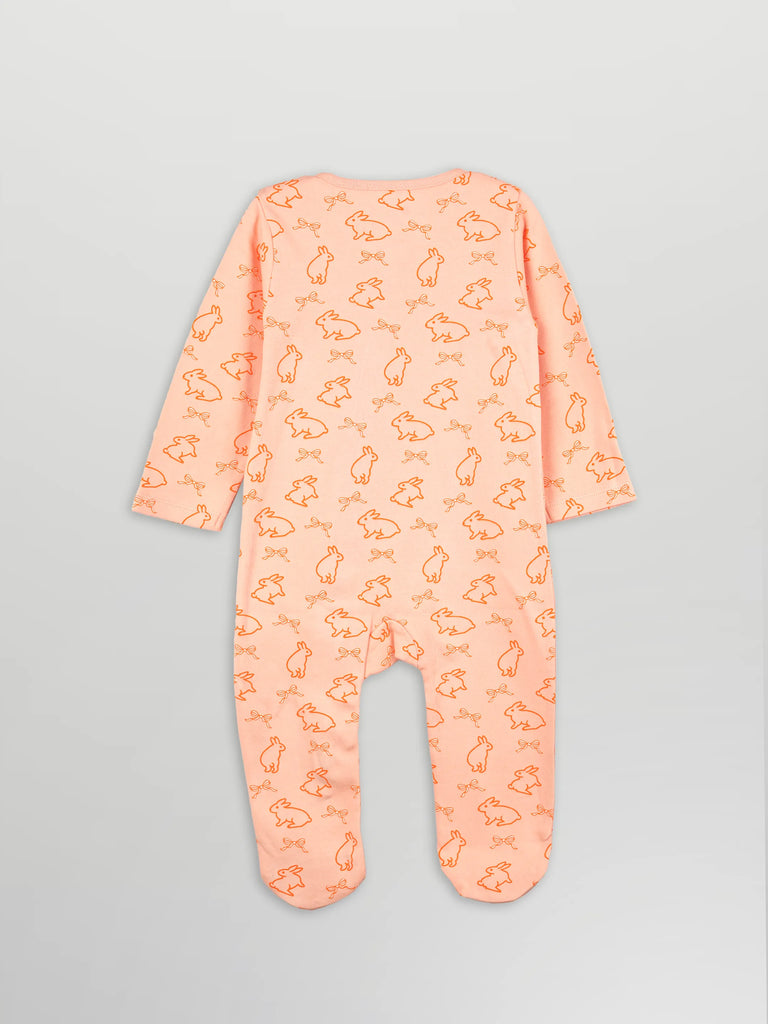 Organic Cotton Baby Romper – Soft Breathable Bunny Print Full Sleeve Zip Sleepsuit