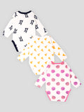 Kidbea 100% Organic cotton baby Pack of 3 onesies Unisex | Flower, Dog and Pizza