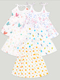 Kidbea Extra Soft Muslin Cotton Fabric Baby Girls Frock | Pack of 5 | Butterfly, Mickey, Space, Rainbow and Cute Chick | Print May Vary