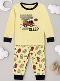 Kidbea Unisex Kids Cotton Night Suit Set | Firetruck Print | Full Sleeves Pajamas | Cream