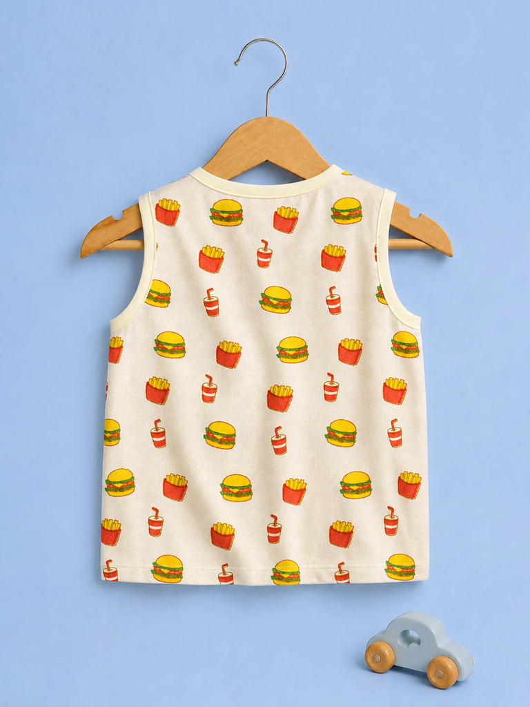 BambooTEC™ Bamboo Muslin Baby Jhabla – Burger & Fries Print