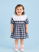 Light Organic Cotton White & Black Checkered Frill Collar Frock Dress