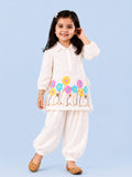 Girls White Embroidered Kurta & Dhoti Set – Colorful Floral Festive Wear