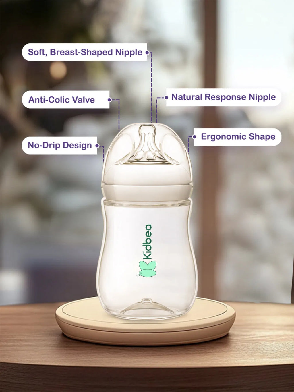 Natural Milk Feeding Bottle, BPA-Free, Soft Nipple, Anti-Colic Design, 270 ML