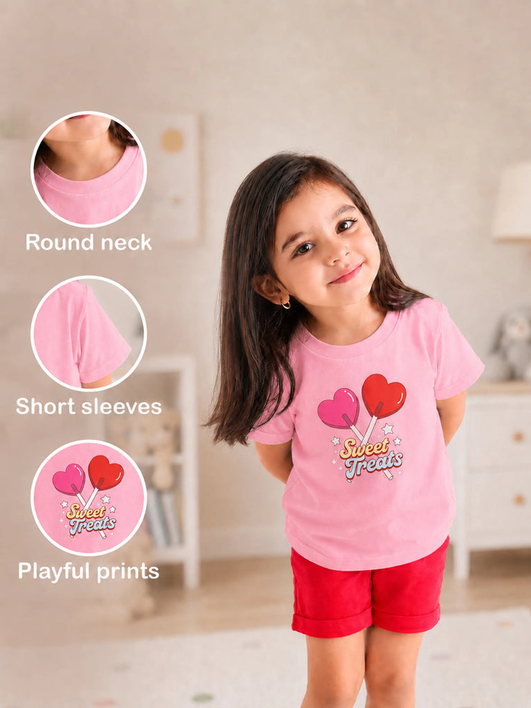 Bamboo Fabric Girls Half Sleeve T-Shirt Pack of 2 – Sweet Treats & Whale Graphic Print Soft Summer Tee Set