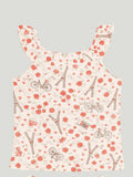 Kidbea Girls Abstract Print Clothing Set | Ruffle Sleeve Tank Top and Matching Shorts | White