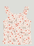Girls Abstract Print Clothing Set | Ruffle Sleeve Tank Top and Matching Shorts | White