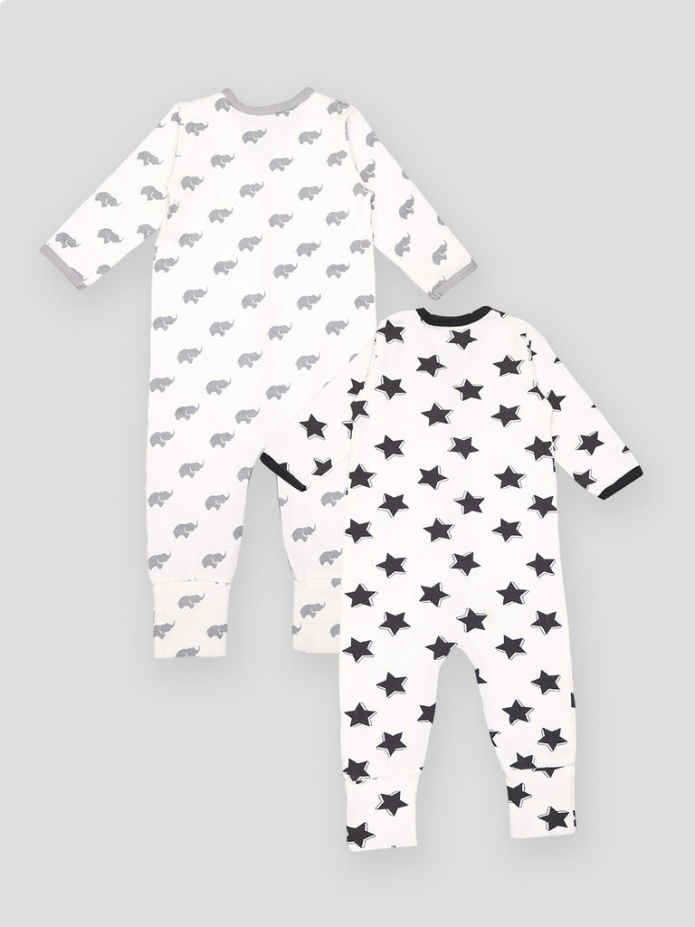 Kidbea 100% Organic cotton Pack of 2 full Buttons romper | Elephant | Star