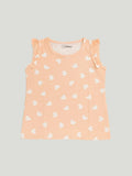 Girls Heart Print Clothing Set | Soft Sleeveless Top with Ruffle Sleeves and Elastic Waist Shorts | Peach