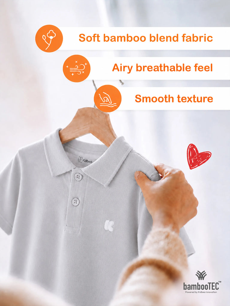 Boys Bamboo Fabric Grey Polo T-Shirt