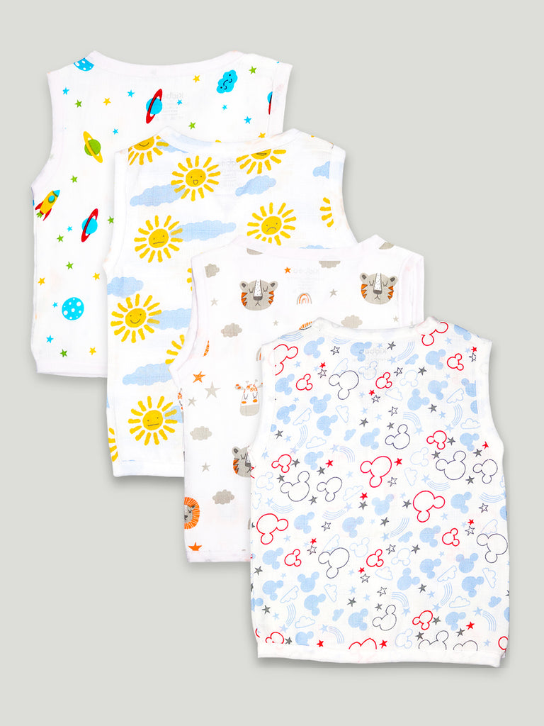 Kidbea Extra Soft Muslin Cotton Jhabla Cloth for Baby | Space, Sun, Tiger and Mickey Print | Print May Vary