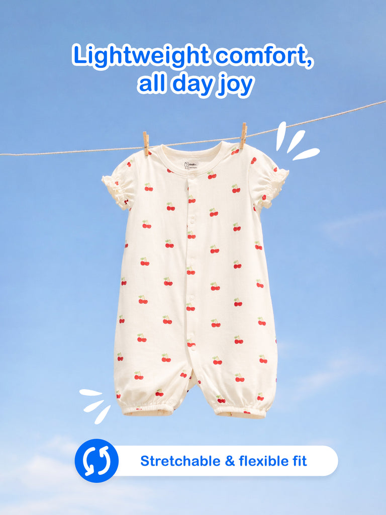 Organic Cotton Girls’ Giraffe & Cherry Print Romper Pack of 2