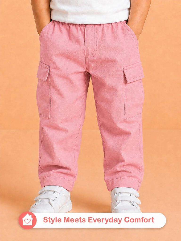 Girls Pink Cotton Cargo Pants – Comfortable & Stylish Everyday Bottomwear