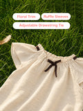 Girls Cotton Co-Ord Set – Cream Top & Wide-Leg Pants with Floral Embroidery
