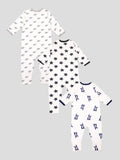 Kidbea 100% Organic cotton Pack of 3 full Buttons romper | Elephant | Dog | Star