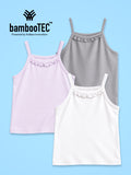 BambooTEC™ Girls Camisole Pack of 3 – Lavender, Grey & White Ruffle Strap Tops
