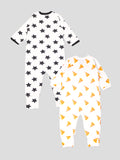 Kidbea 100% Organic cotton Pack of 2 full Buttons romper | Star | Pizza