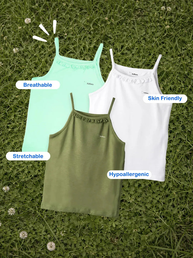 Bamboo Camisole for Kids Pack of 3 (White & Olive Green & Mint Green) – Soft, Breathable & innerwear