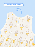 BambooTEC™ Bamboo Muslin Baby Frock – Ice Cream & Star Print, Soft & Breathable Dress