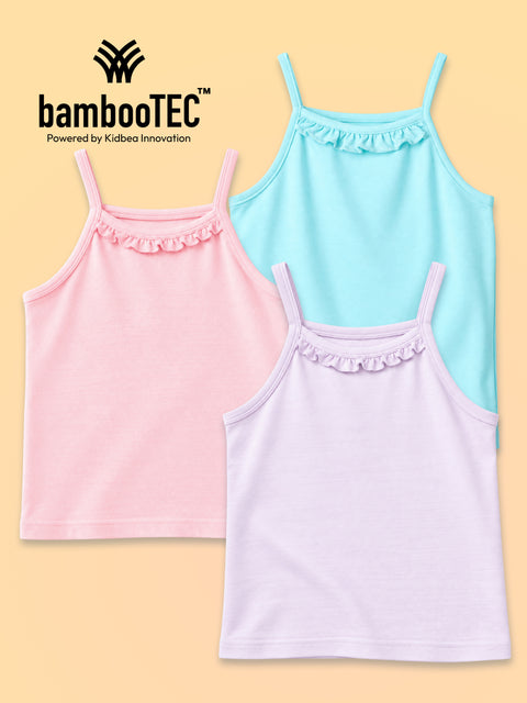 BambooTEC™ Girls Camisole Pack of 3 – Pink, Blue & Lavender Ruffle Strap Tops
